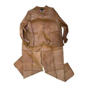 Vintage 90s Plus Size 24 Ashley Stewart Suede Patchwork Set Jacket Pants Y2K